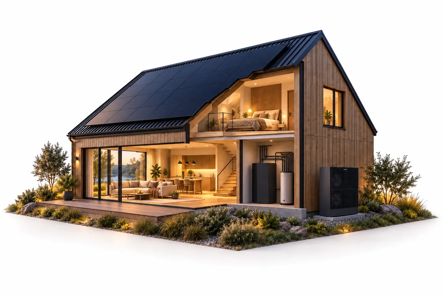 Das vertraute Galvanek-Haus mit behaglichen Innenräumen am Abend
