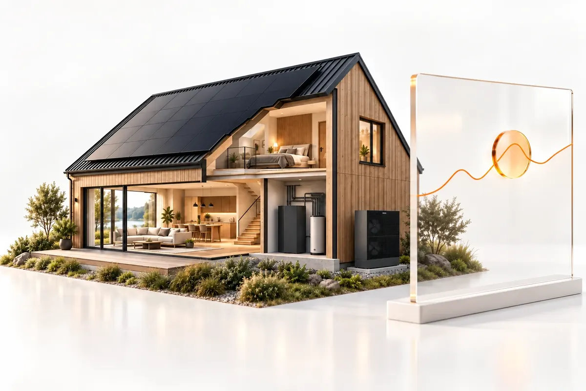Das Galvanek-Haus hinter einer gläsernen Beobachtungsfläche mit schematischem Verlauf
