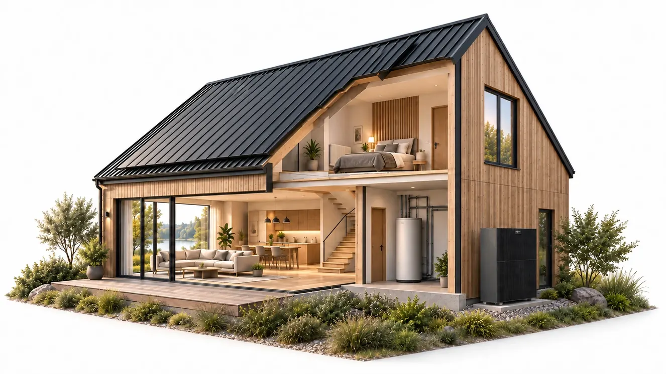 Das originale Galvanek-Haus mit Wohnräumen, Bodenflächen, Warmwasserspeicher und Wärmepumpe