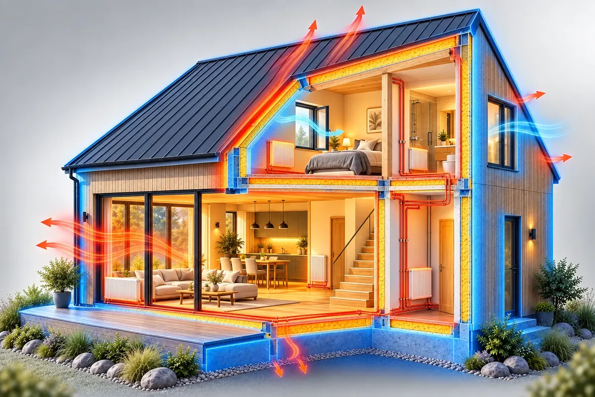 Schematische Wärmeverluste über Bauteile und Lüftung am Referenzhaus