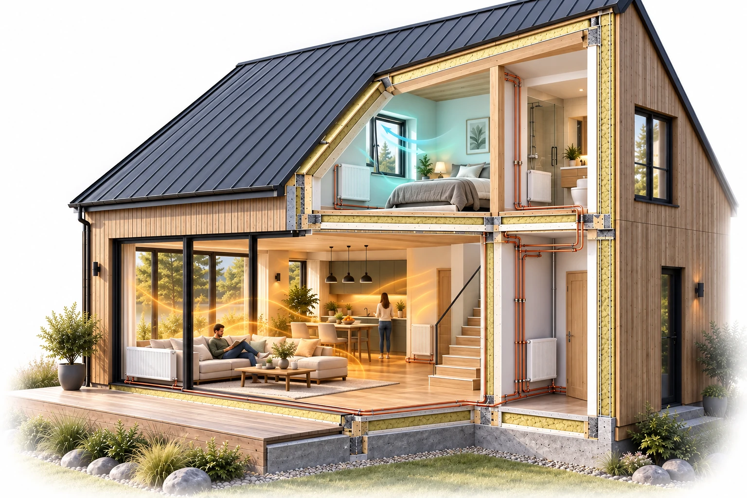 Schematische Nutzungs- und Komfortzonen im Referenzhaus